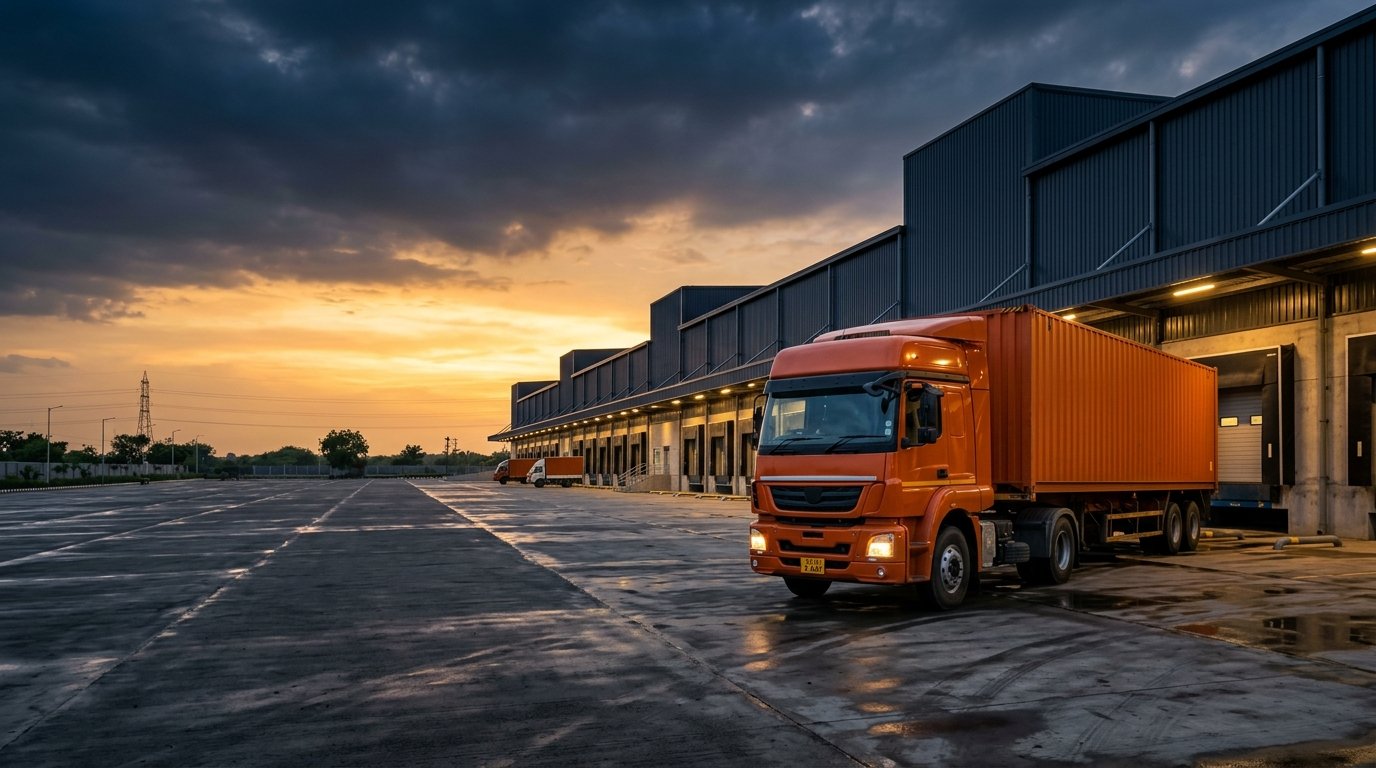 RAJ Modern Logistics Warehouse in Gujarat at Sunset